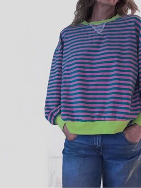Oversized Sweatshirt Pink & Green Stripes Small